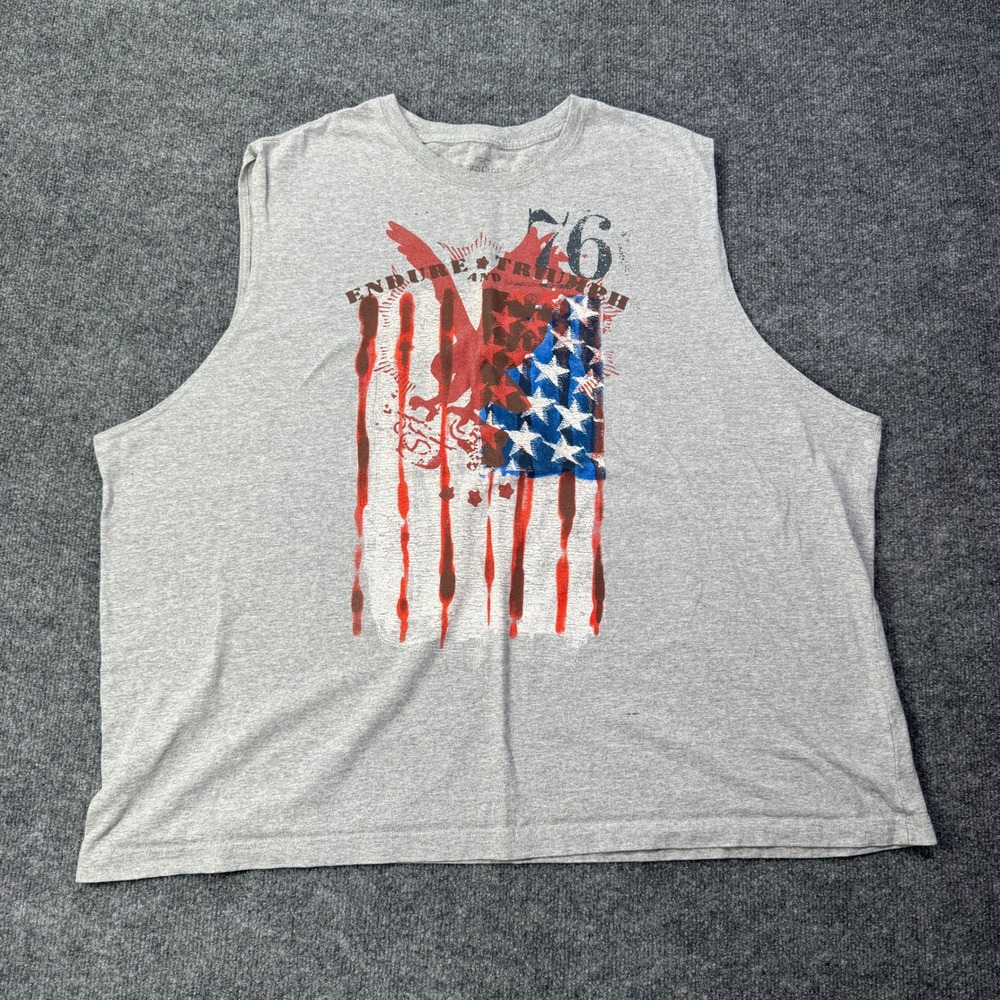 Faded Glory Tank Top Mens 3XL Gray American Flag Eagle Graphic Sleeveless Tee
